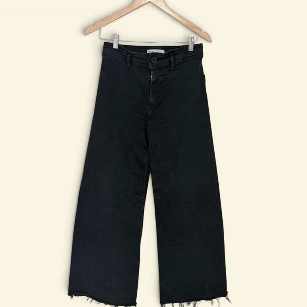 Zara Womens Wide-Leg Raw Hem High Rise Jeans Size 4 Trendy Streetwear